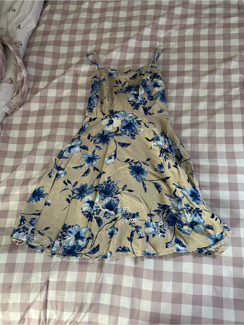 City Studio Beige Mini Dress with Blue Floral Print
